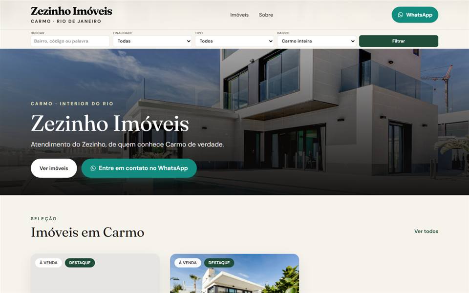 Zezinho Imóveis: portal imobiliário com catálogo de imóveis e busca rápida.